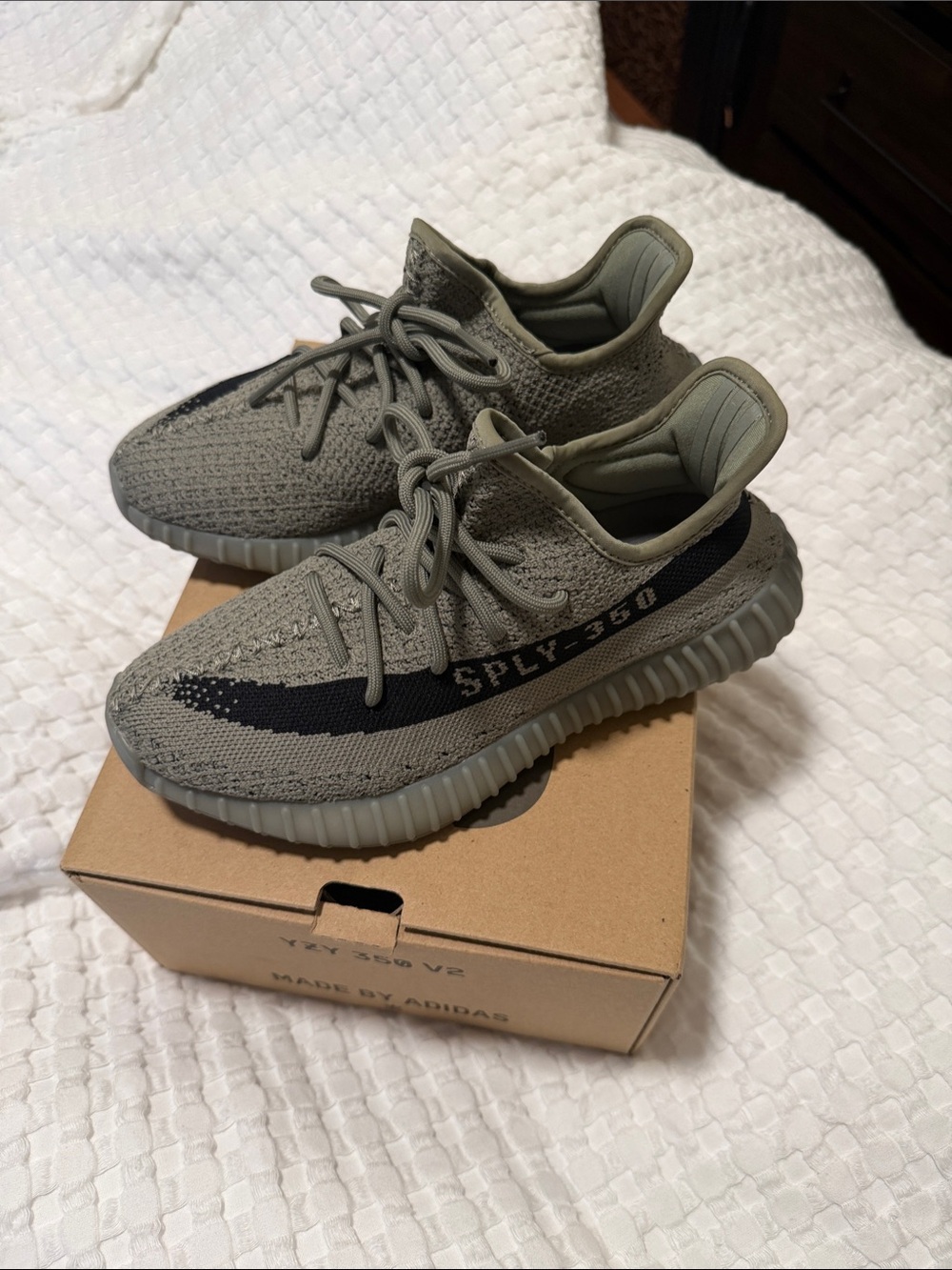 adidas Kids Olive Green Knit Sneakers with Black Stripe
